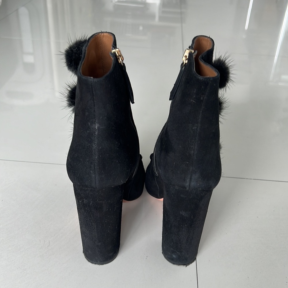Aquazzura Black Ankle Boots with Pom Poms - Picture 3 of 6